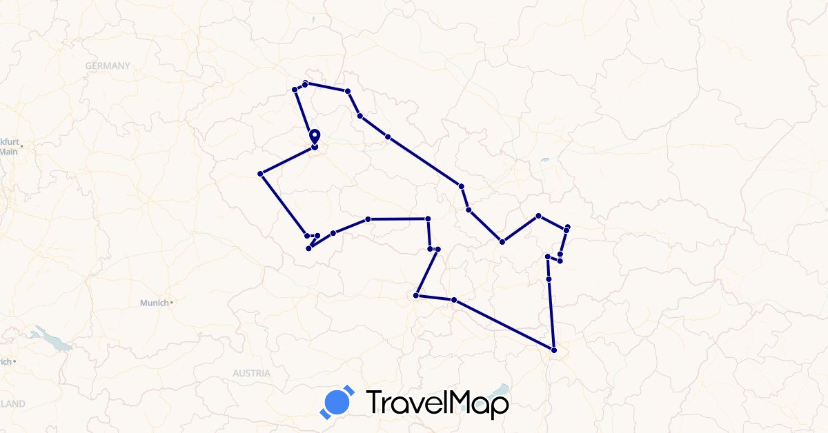 TravelMap itinerary: driving in Austria, Czech Republic, Hungary, Slovakia (Europe)